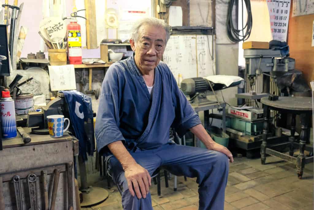 Mr. Matsunaga, a Japanese swordsmith in Arao, Kumamoto, in his studio in Japan