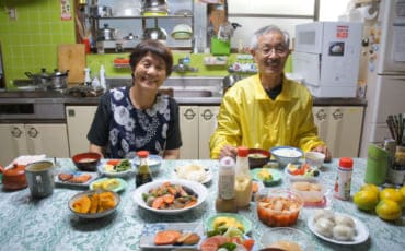 The Yonemura seated at the breakfast table