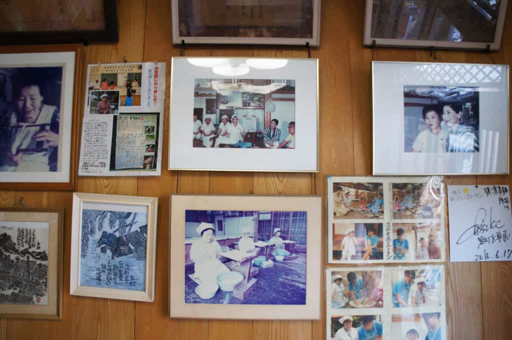 Pictures displayed in Saruwatari somen noodles shop