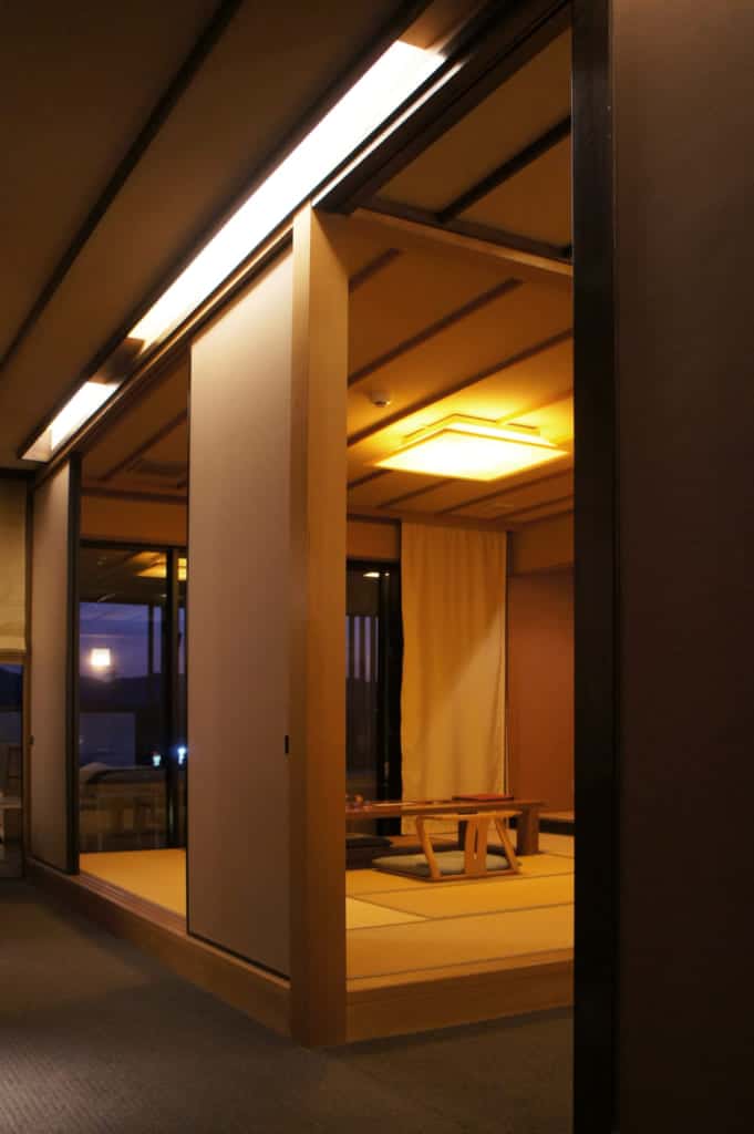 interior of luxury ryokan suite seen from entrance in Japan