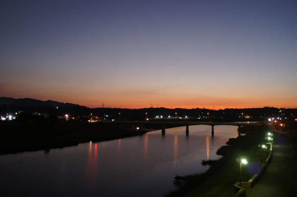 Kikuchigawa river in Yamaga Onsen at down