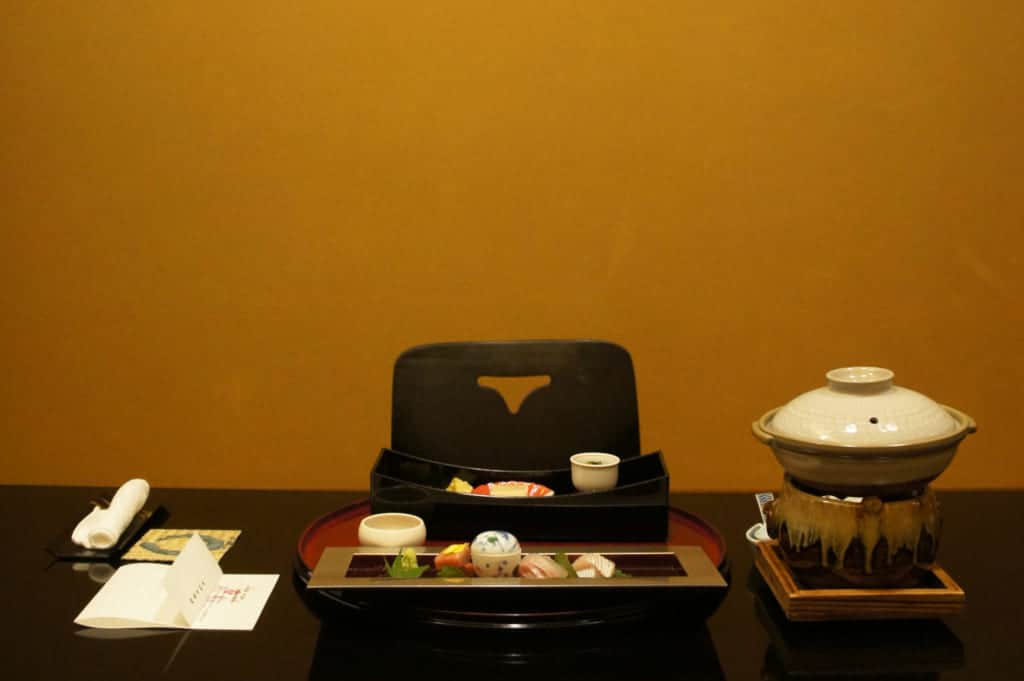 The dinner table in Seiryuso ryokan