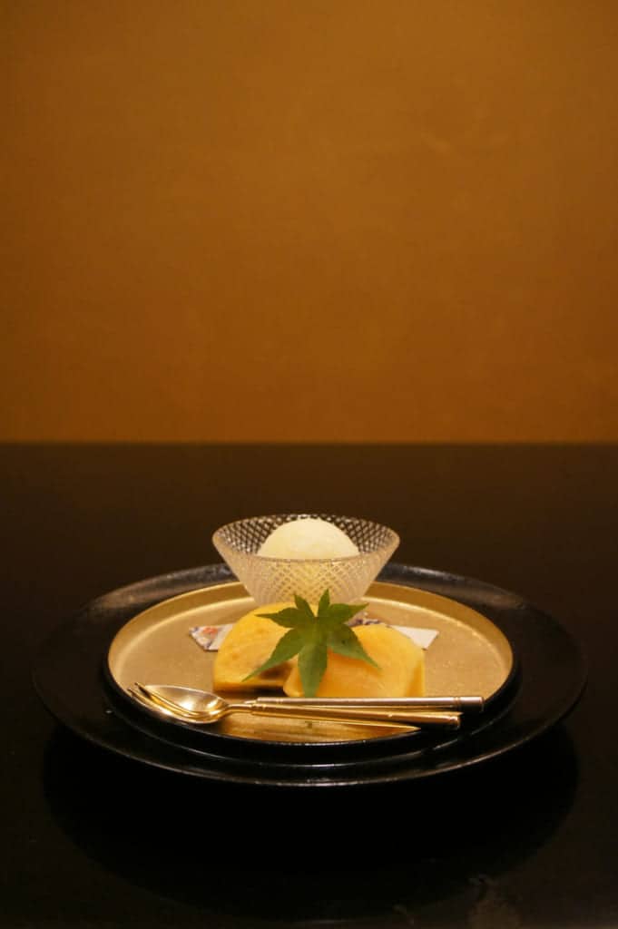 Japanese dessert of sherbet and fruit in Japan