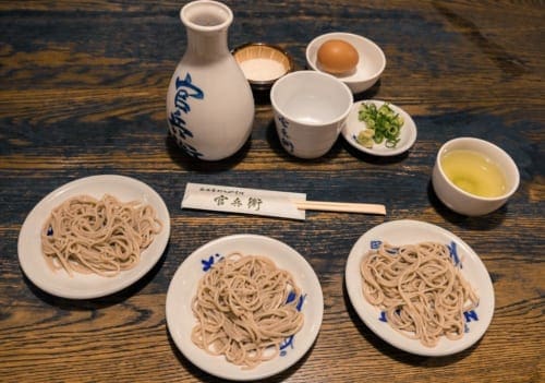 Traditional Japanese Soba Buckwheat noodle set menu in Izushi Castle town in Hyogo