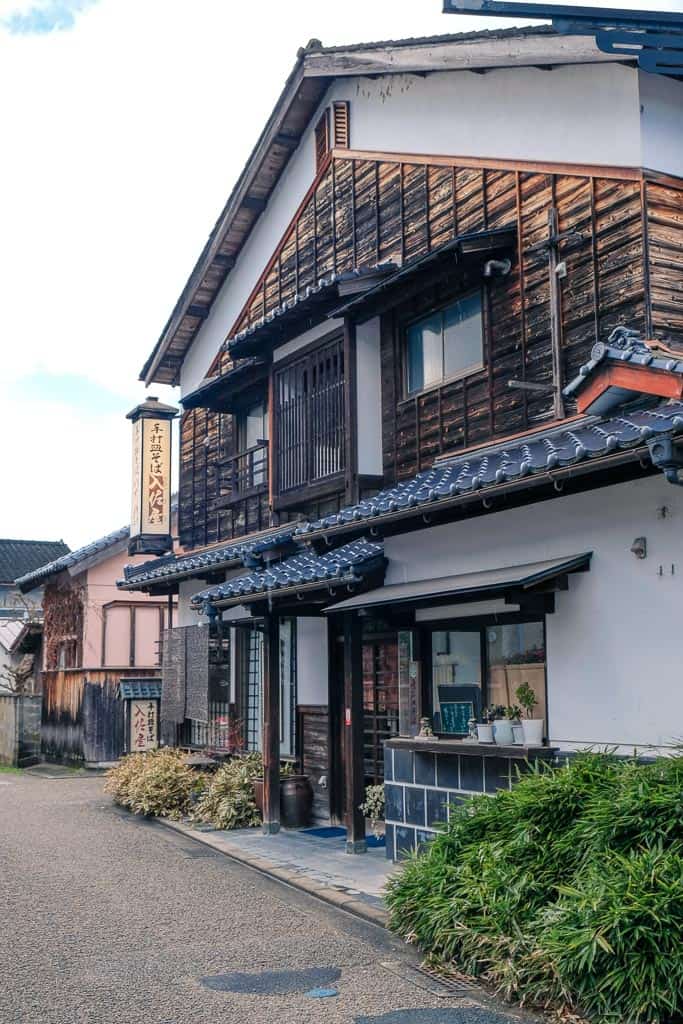 Traditional Japanese Soba Buckwheat noodle restaurant in Izushi Castle town in Hyogo, Japan