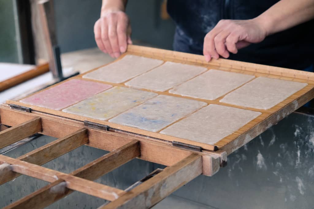 Making Traditional Japanese washi Kurotani paper in Kyoto Prefecture, Japan