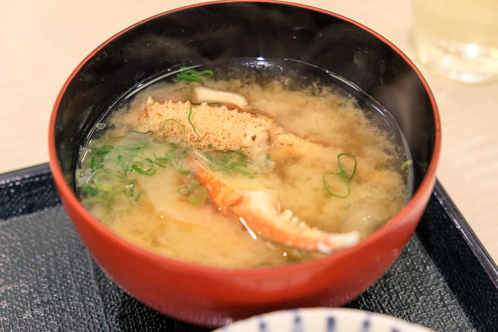 kani carb miso soup at Nishimuraya Hotel Shogetsutei, a luxury hotel accommodations in Japan