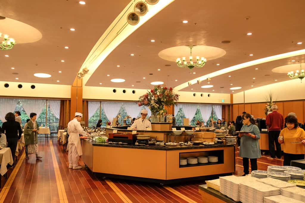 Breakfast buffet in Japanese luxury hotel in Kinosaki, Japan