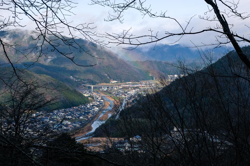 view of valley near takeda castle in Japan