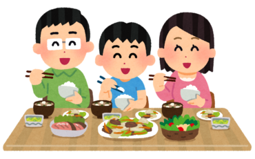 Family eating Japanese meal together