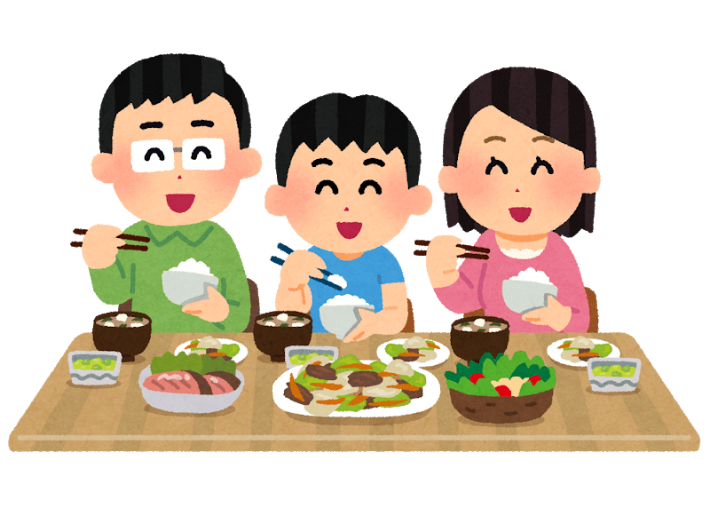 Family eating Japanese meal together