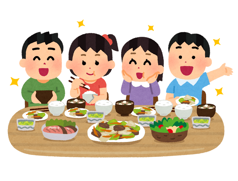 Illustration of children enjoying a Japanese meal