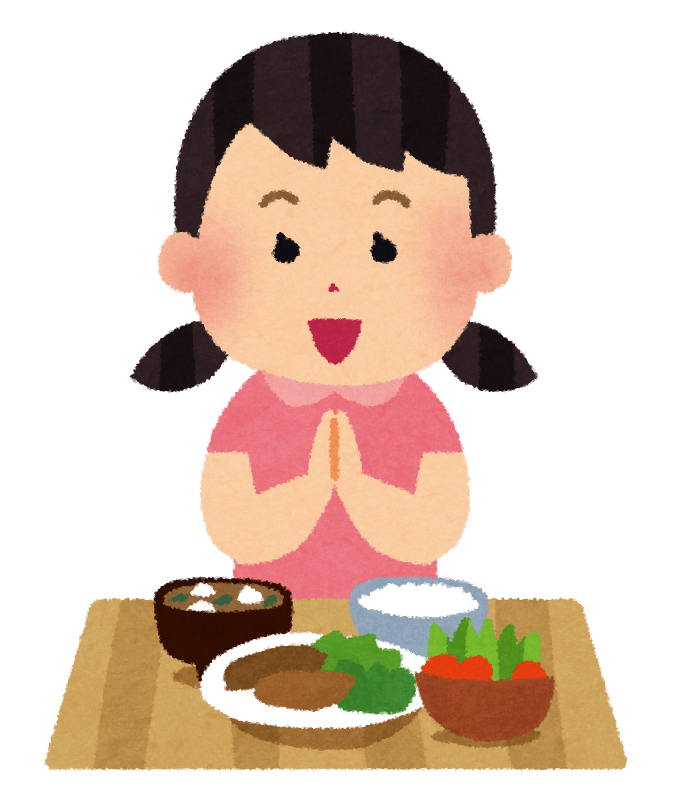 Girl saying itadakimasu before eating her meal