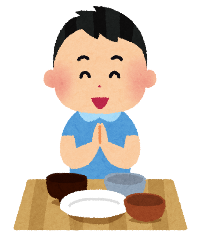 Boy saying gochishousama after a meal