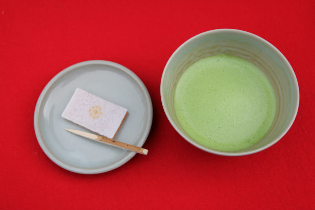 matcha tea and wagashi sweets