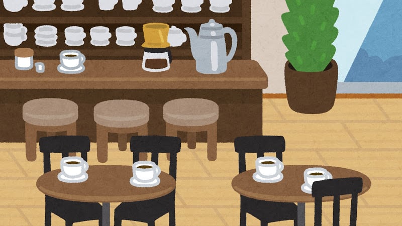 illustration of the inside of a cafe