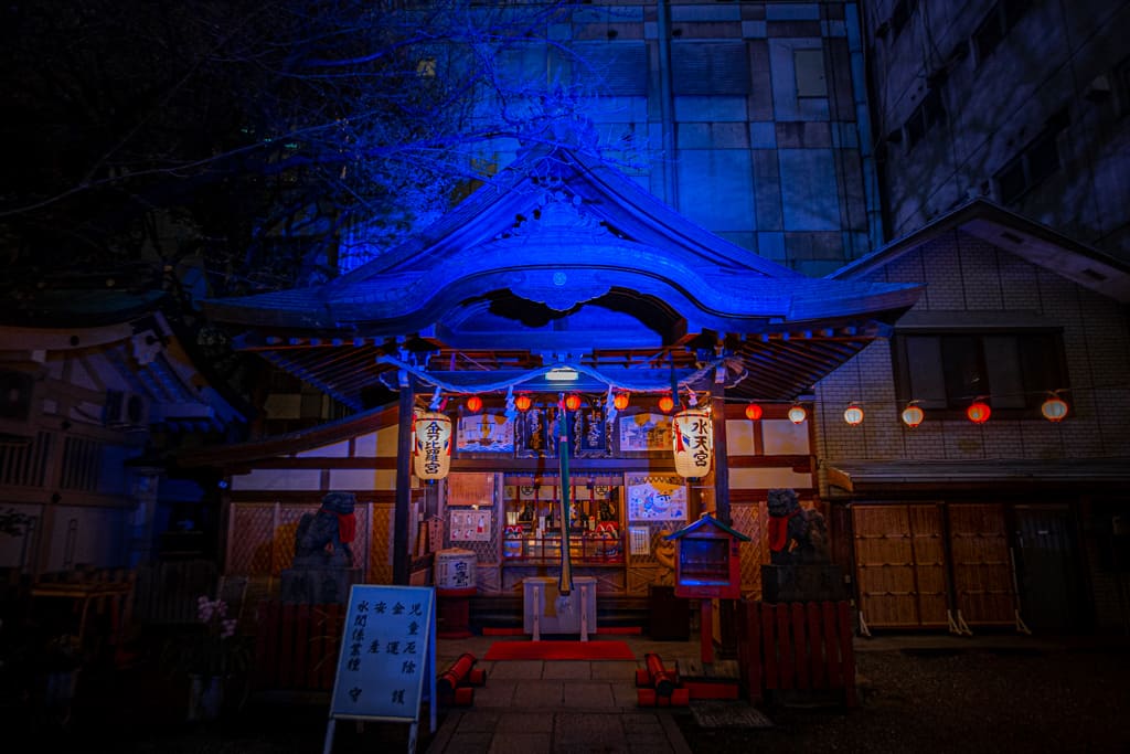 Night illumination at Gate. Ohatsu Tenjinja shrine, Osaka