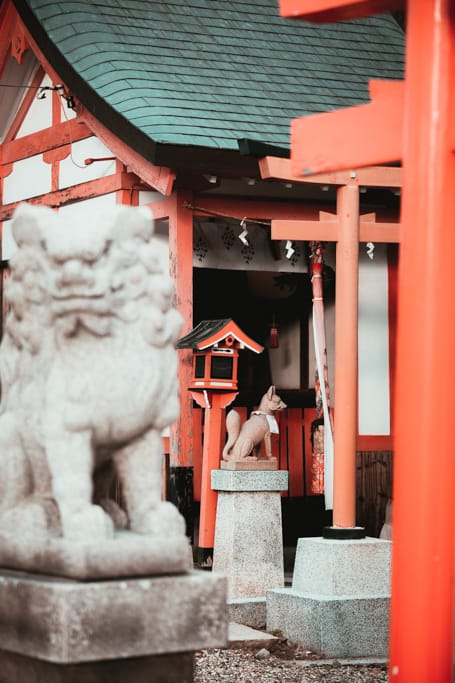 Shrine's guardians. Himejima shrine, Osaka