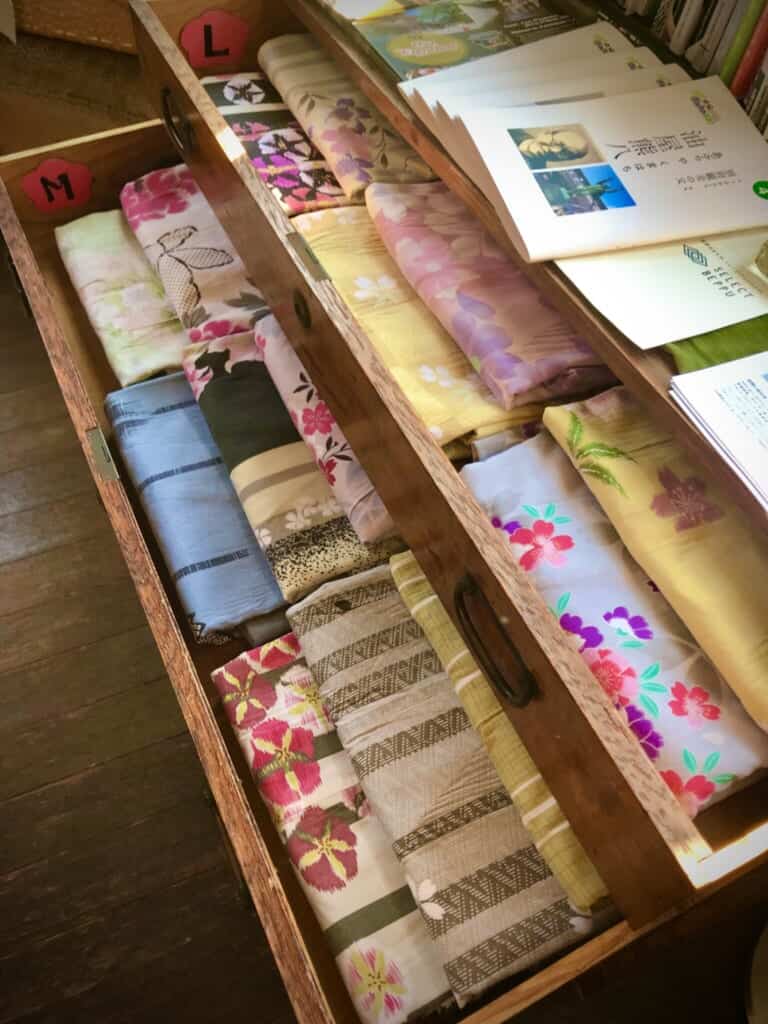 Colorful yukata in a drawer