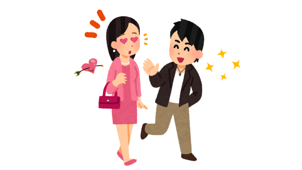 illustration of a woman in love with a man who greets her