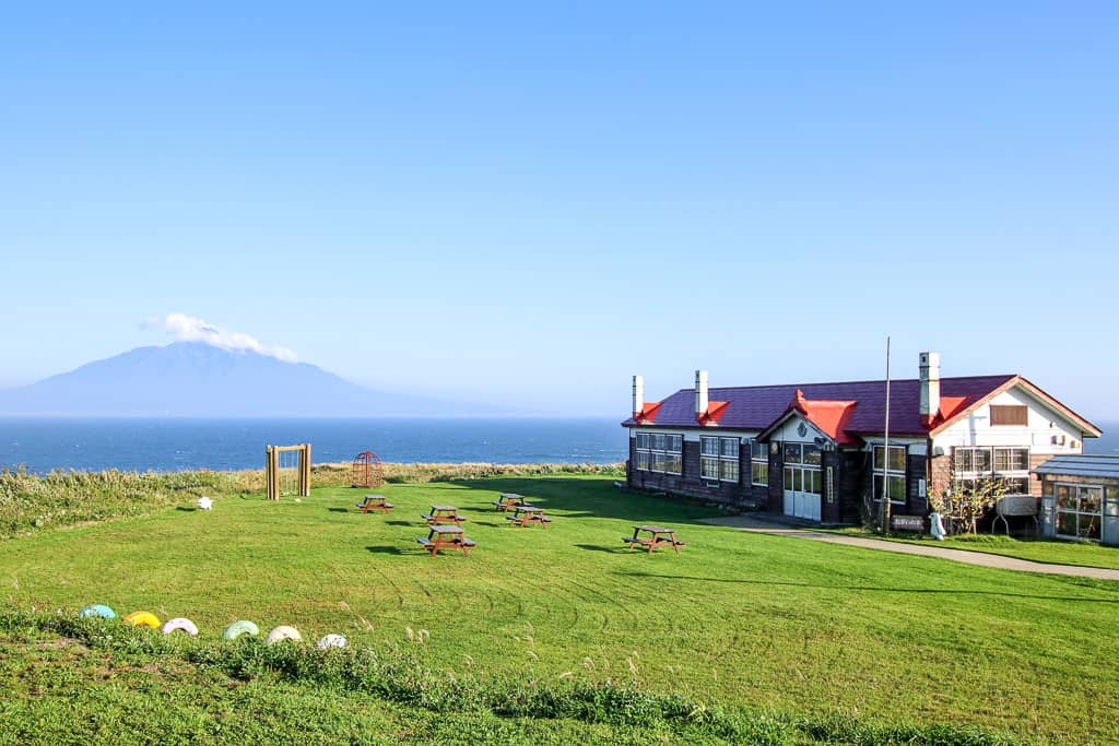 This simple wooden school is a film set from Kitano no Canary, with views overlooking the sea.