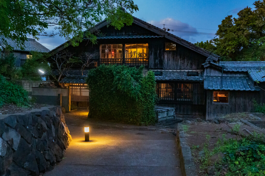 A night view of Fujimatsu restaurant on Ojika Island