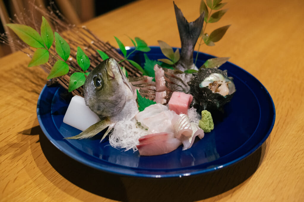 A plate of fresh sashimi from Ojika Island restaurant Fujimatsu