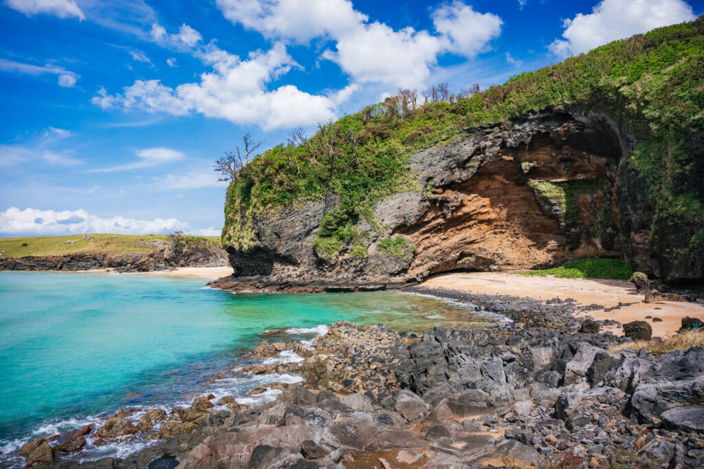 The sheer cliffs and blue water of Goryo Beach and Cliffs on Ojika Island