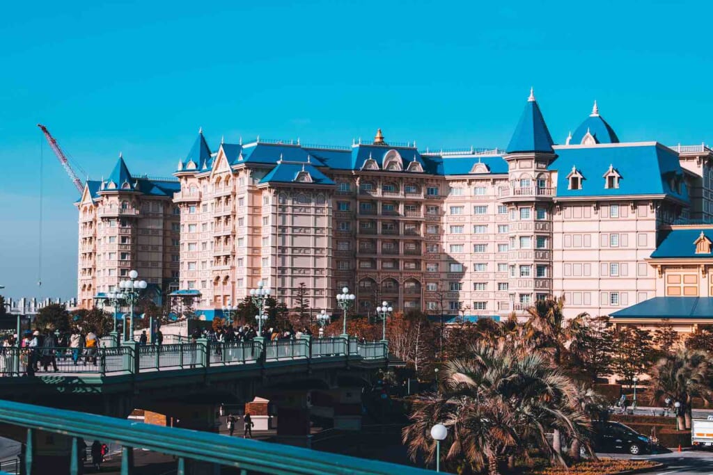 view of large building in the park at Tokyo Disneyland