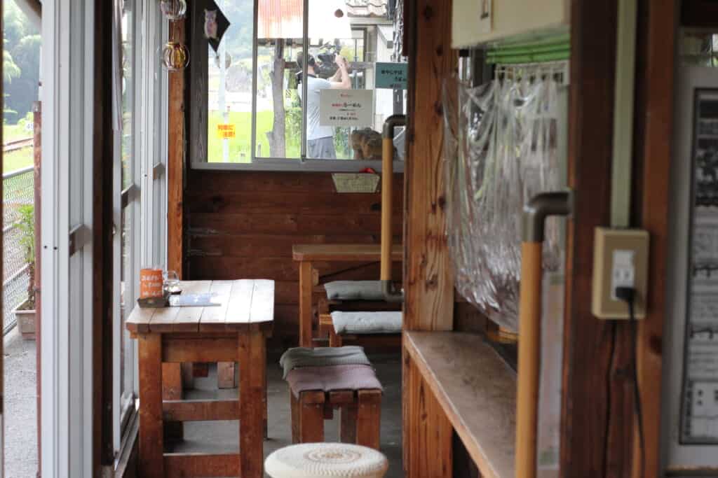 Inside a small wooden station in rural Japan