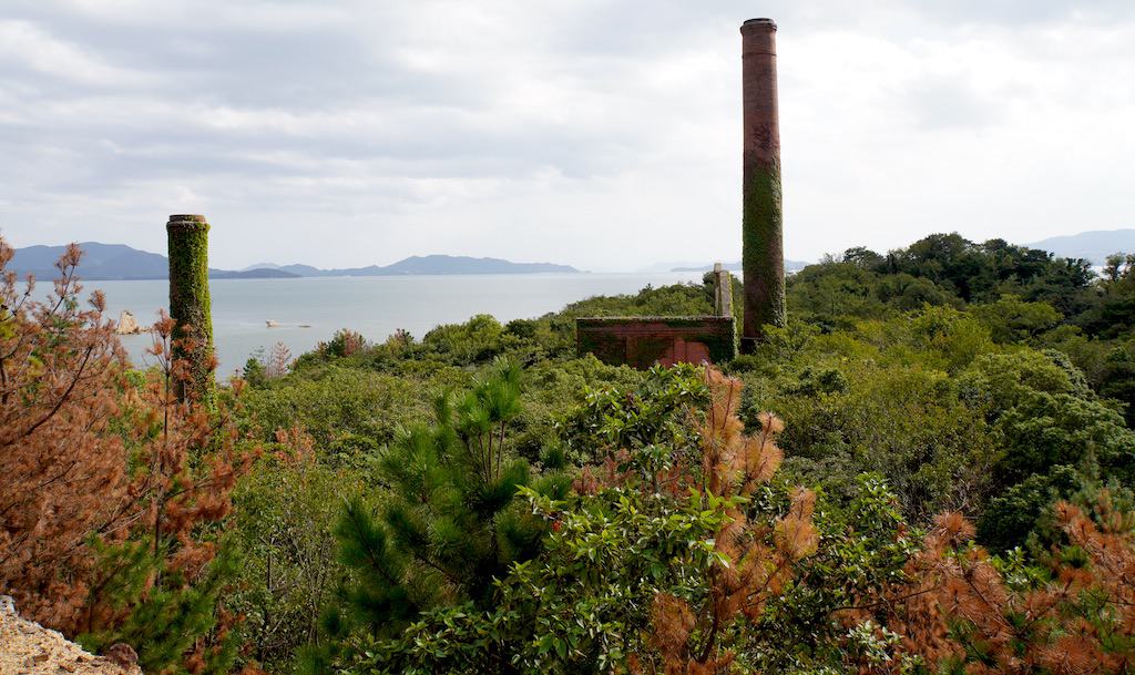 Chimneys on a green hill