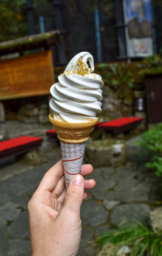 gold flakes on ice cream on Sado Island in Niigata