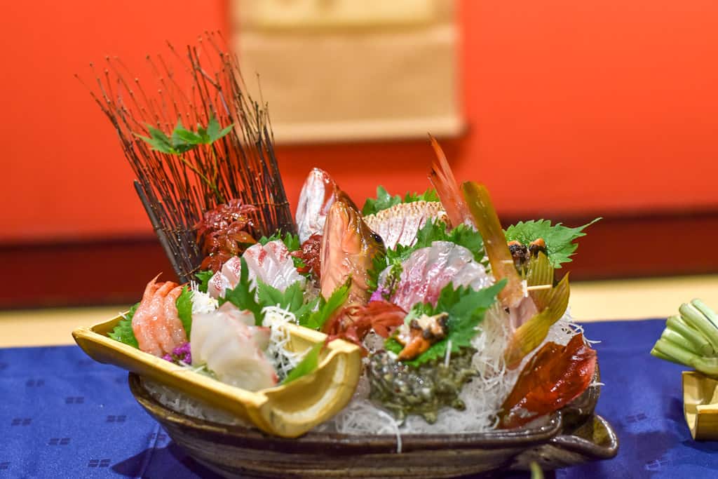 Sushi boat at Hotel Urashima Ryokan on Sado Island, Niigata
