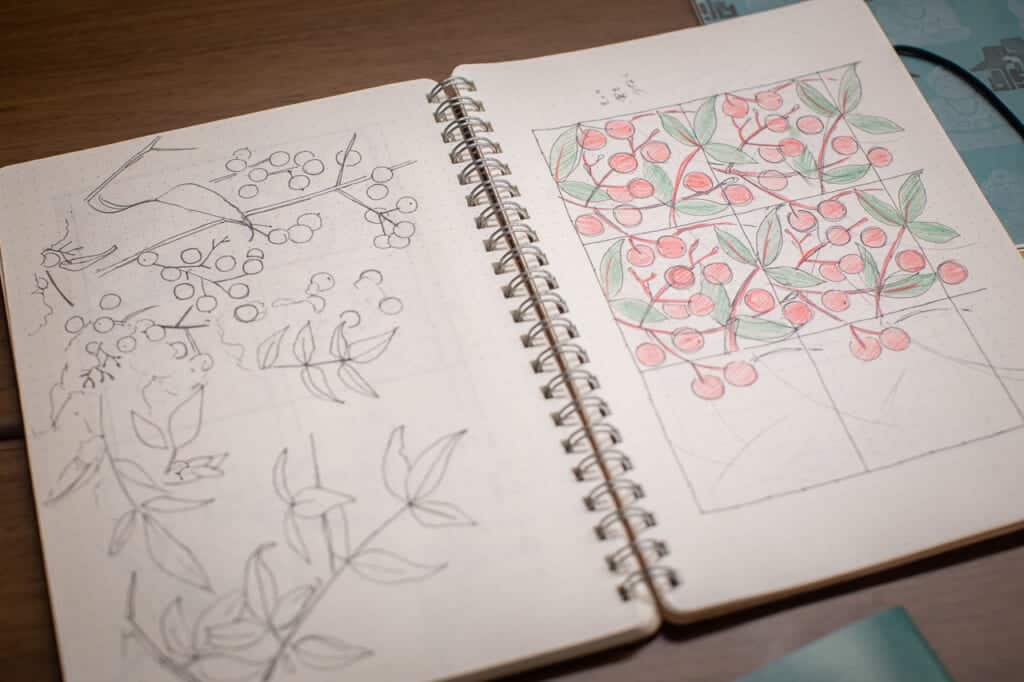 handmade japanese pattern sketched in a note book 