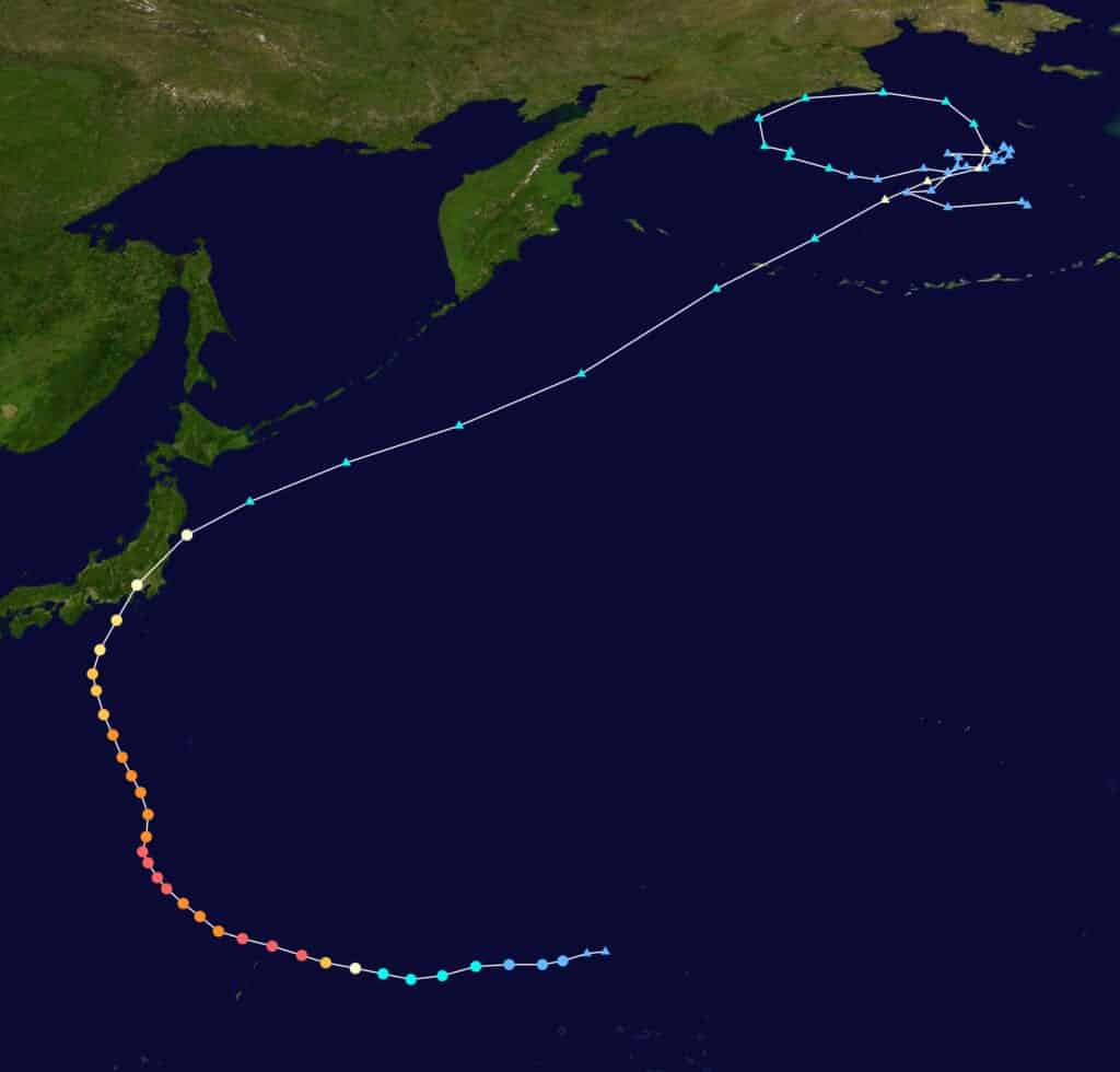 The path of Typhoon Hagibis in 2019 in Japan. 