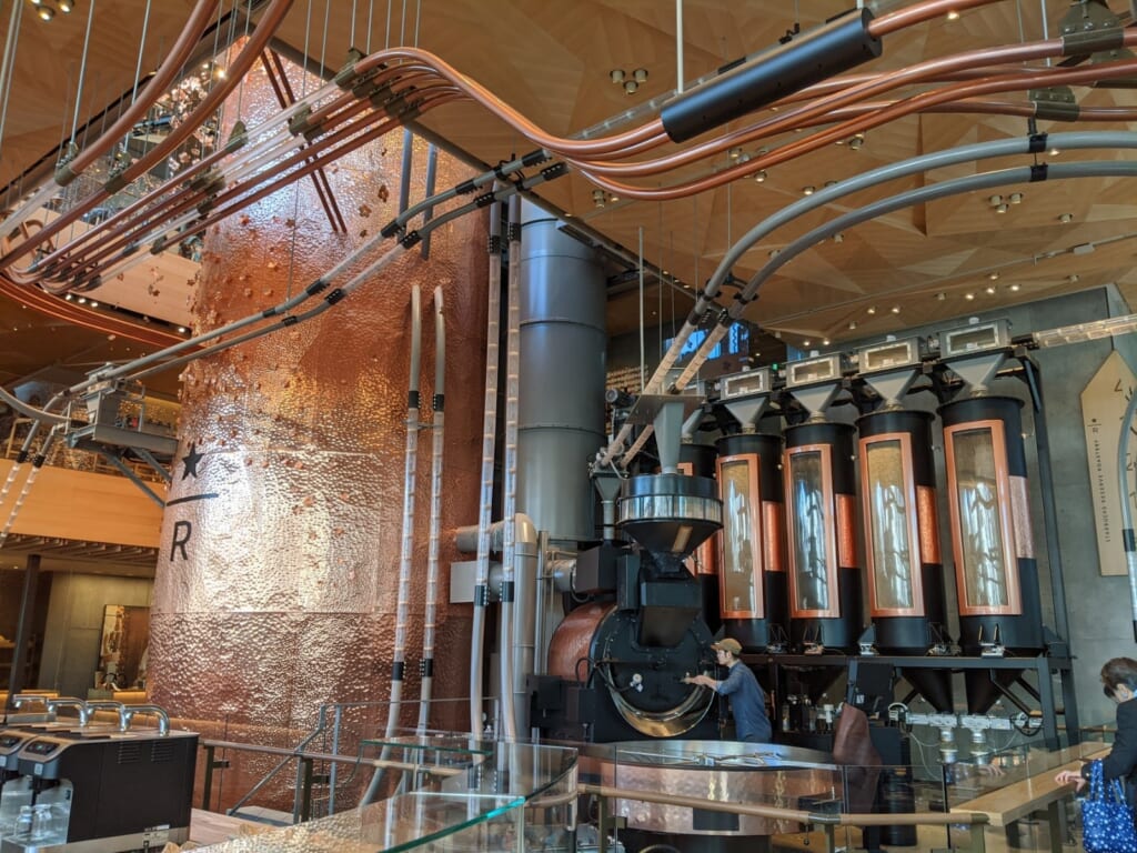 A picture of the inside of a Starbucks Roastery