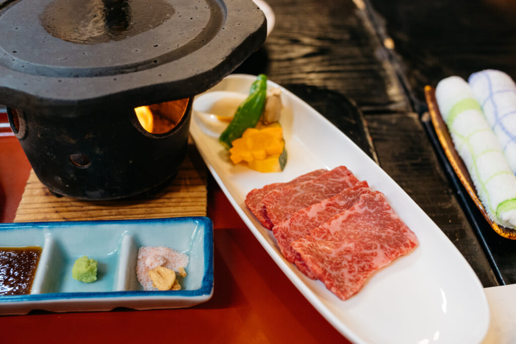 traditional japanese beef meal in usuki, kyushu