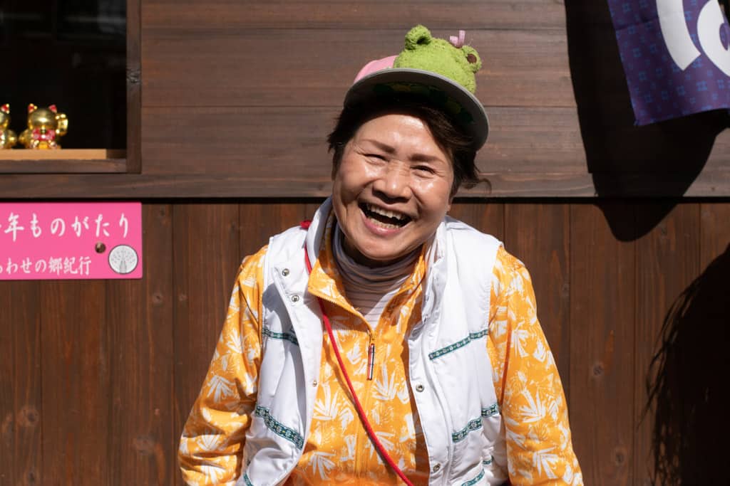 Smiling resident of Nagoro Village in Iya Valley, Tokushima, Shikoku