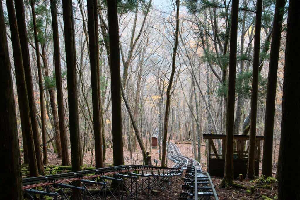 monorail ride through tokushima mountains in iya valley, shikoku