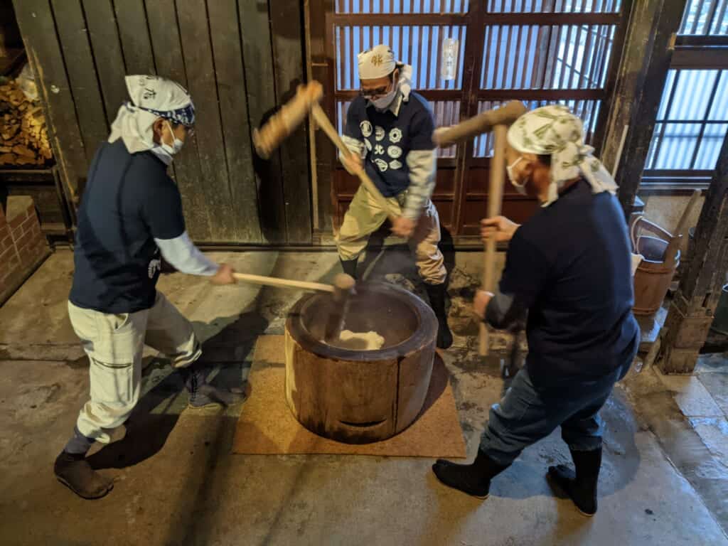 Northern Culture Museum in Niigata making mochi from rice