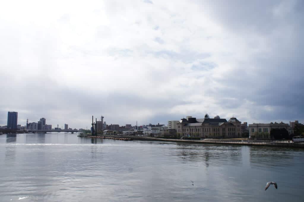 Niigata's old port district as seen from a departingferry