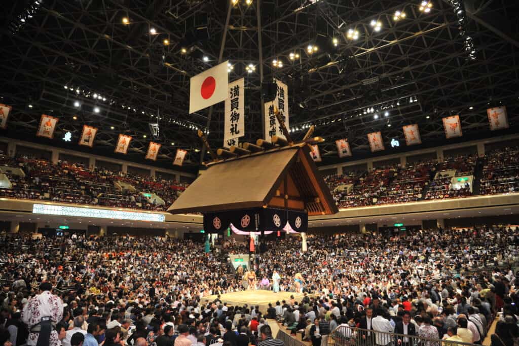 Ryogoku Kokugikan during sumo event in Japan