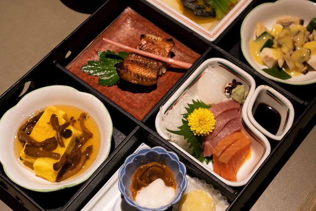 Traditional Japanese food at Nabana no Sato in Japan