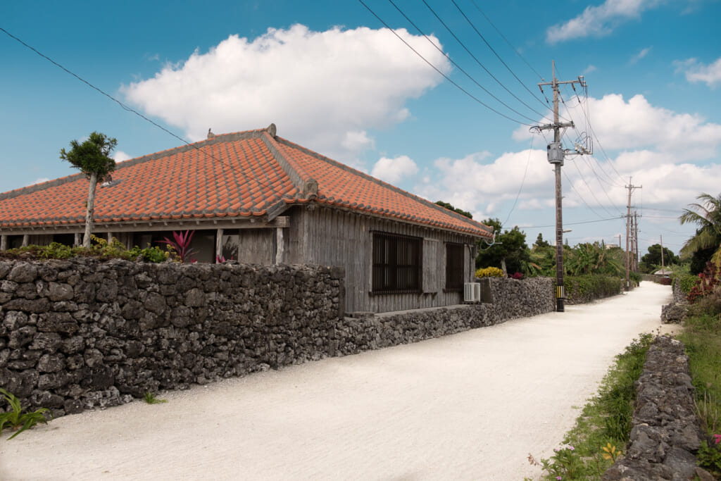 a street without cars in taketomi, an island of okinawa archipelago