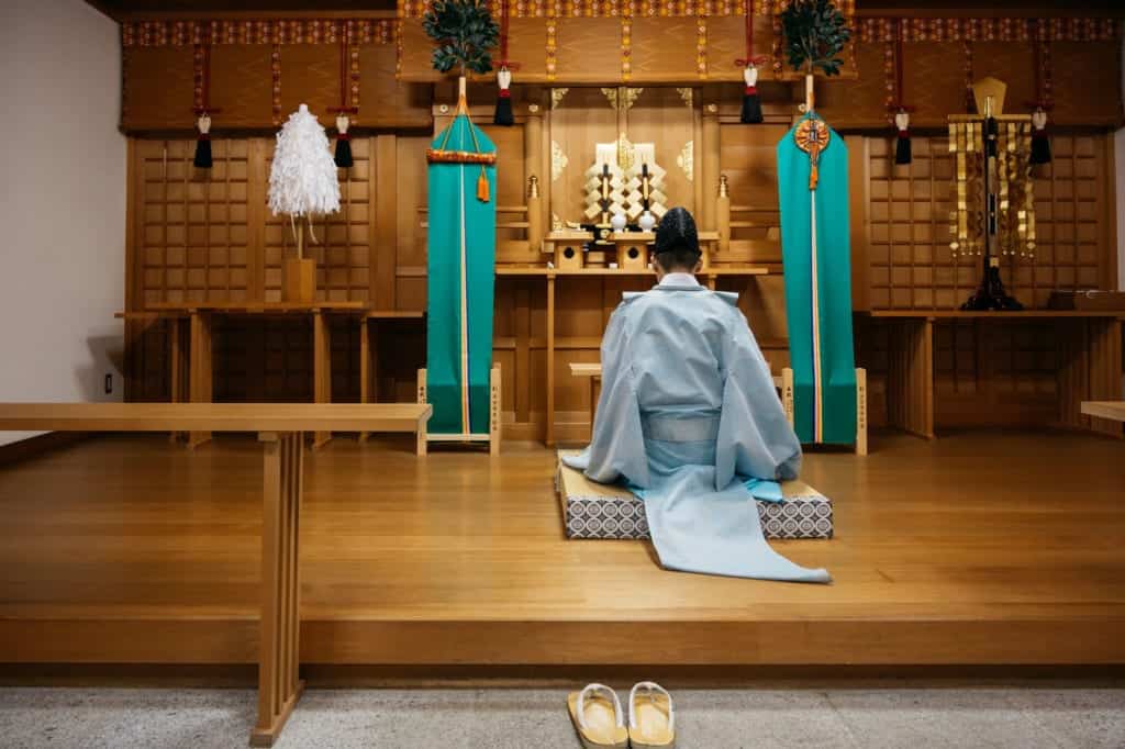 Buddhist  priest in Japanese Shrine