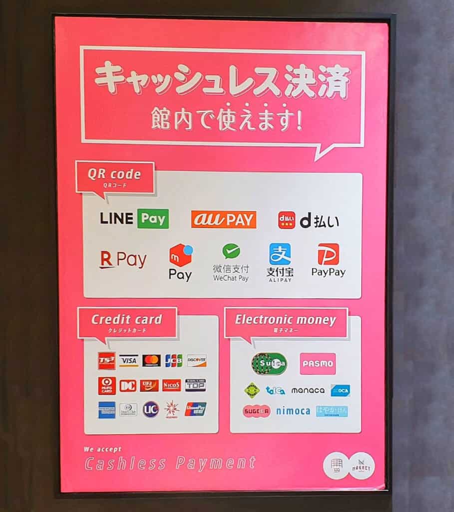 Information sign about cashless payment in a department store in Tokyo.
