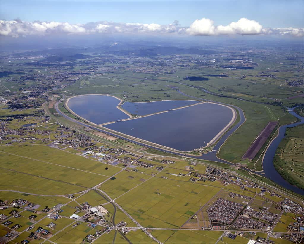 Bird-eye view of the Watarase reservoir in Saitama prefecture, near Tokyo