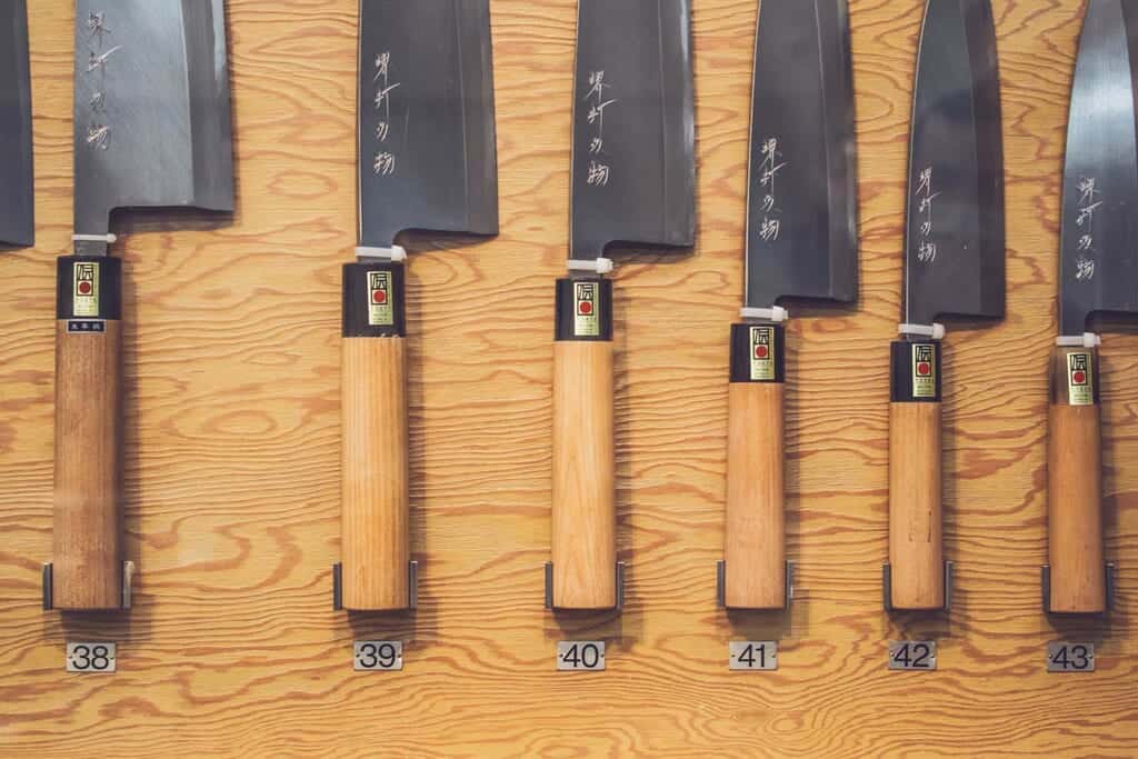 Traditional knives on display in Sakai