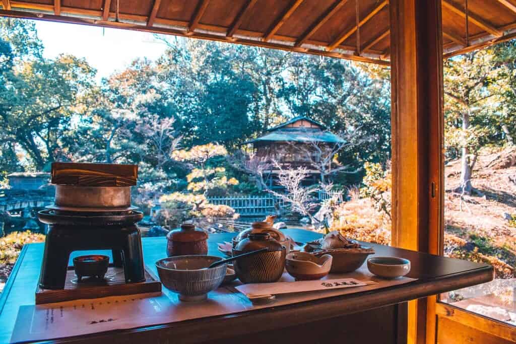 Traditional JApanese meal with garden view