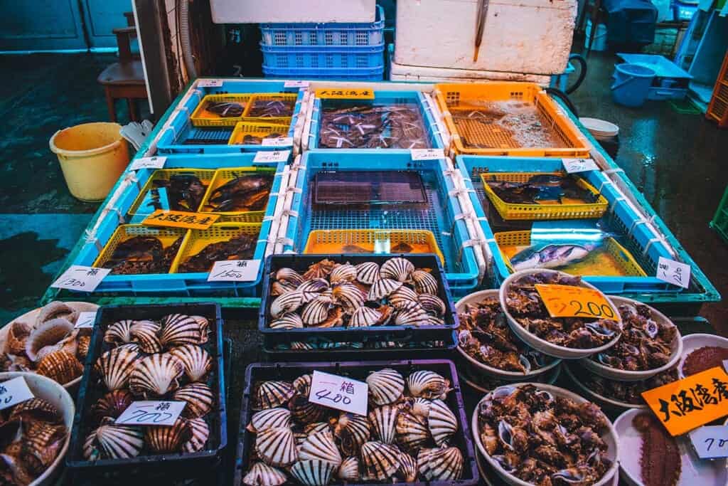 Shellfish at the market in Osaka, Japan